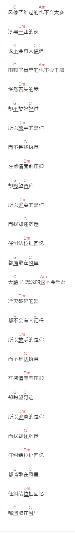 黄唯铭《都》吉他谱C调和弦谱(txt)1