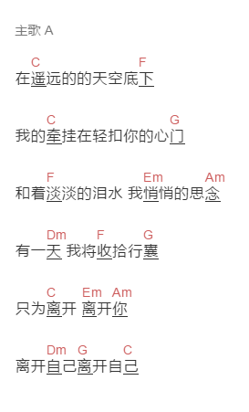 齐秦《遥远的天空底下》吉他谱C调和弦谱(txt)1