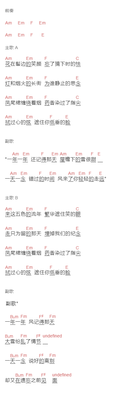 徐佳莹《遗忘之前》吉他谱C调和弦谱(txt)1