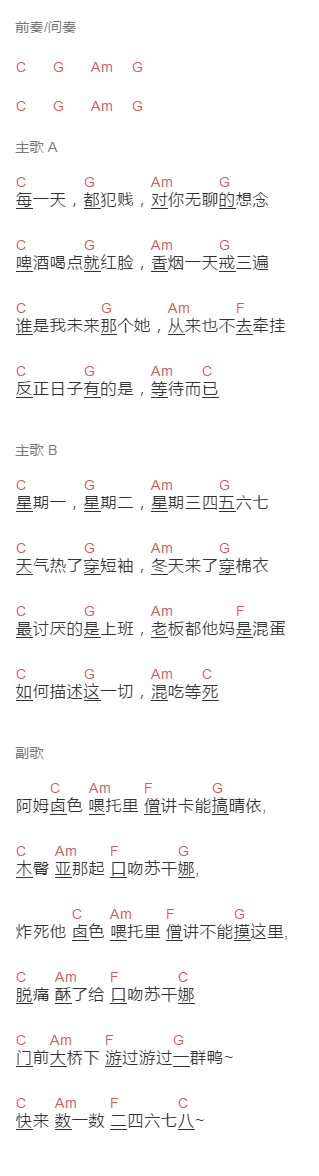 烟把儿乐队《逼格棒》吉他谱C调和弦谱(txt)1