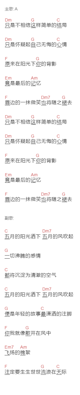 雷光夏《逝》吉他谱C调和弦谱(txt)1