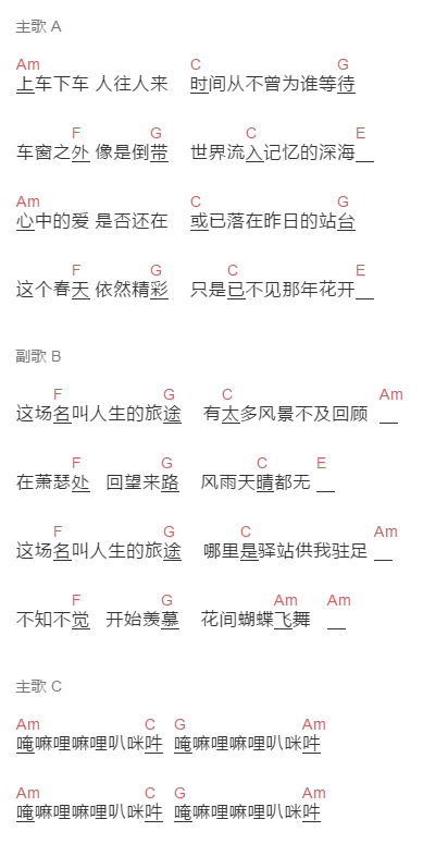 夏小虎《这场名叫人生的旅途》吉他谱C调和弦谱(txt)1