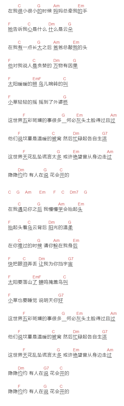 姜铭杨《这世界总有一个没人的角落》吉他谱C调和弦谱(txt)1