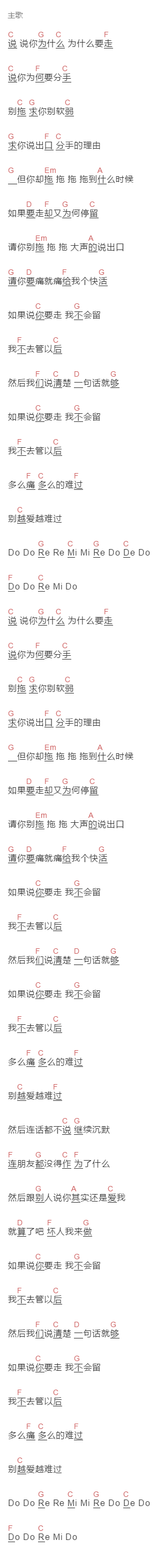 吴克群《越爱越难过》吉他谱C调和弦谱(txt)1