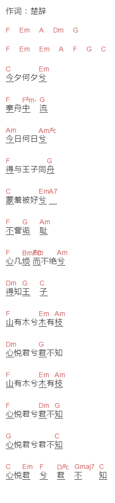宋祖英《越人歌》吉他谱C调和弦谱(txt)1