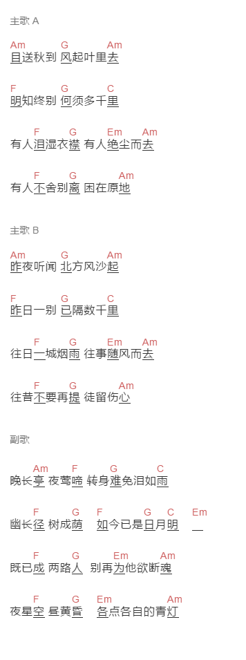 光头老夏《谁在长亭泪如雨》吉他谱C调和弦谱(txt)1