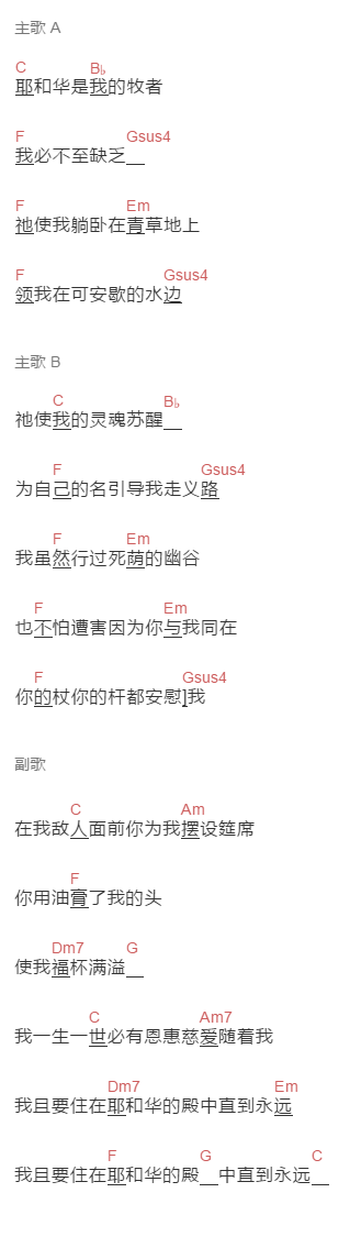  周姿妍《诗篇》吉他谱C调和弦谱(txt)1