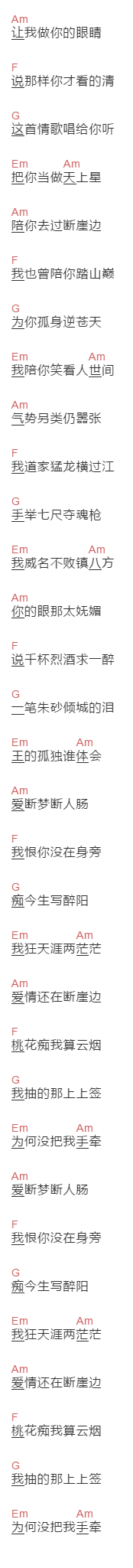 莉哥《让我做你的眼睛》吉他谱C调和弦谱(txt)1