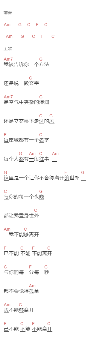 棱镜乐队《蓉城往事》吉他谱C调和弦谱(txt)1