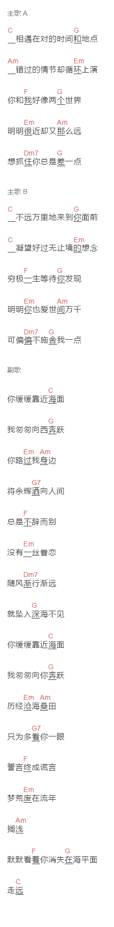 鬼鬼Gmer《落日与鲸》吉他谱C调和弦谱(txt)1