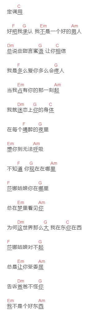 陈硕《莎娜姑娘》吉他谱C调和弦谱(txt)1