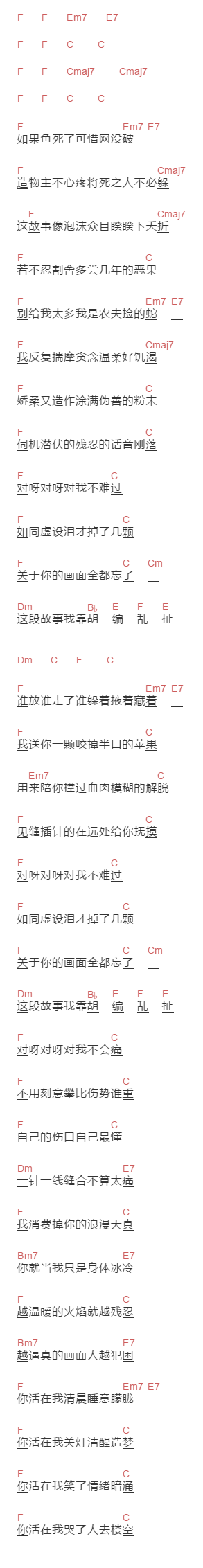 廖俊涛《苹果》吉他谱C调和弦谱(txt)1