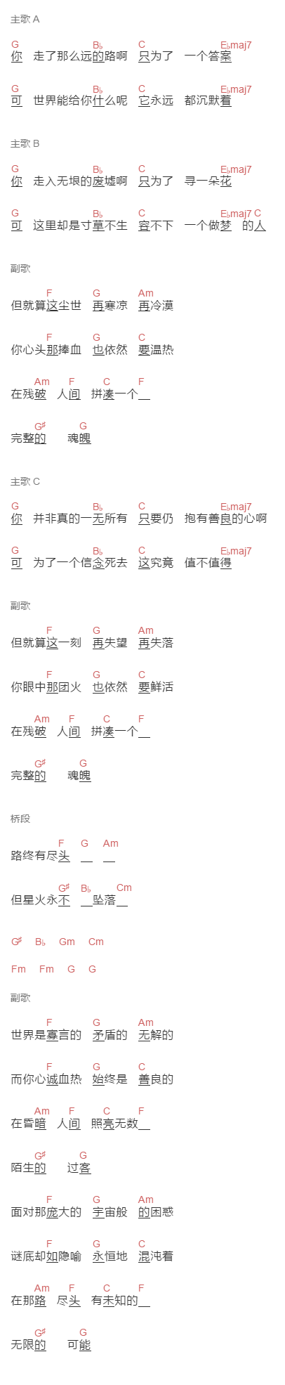 周深《能解答一切的答案》吉他谱C调和弦谱(txt)1