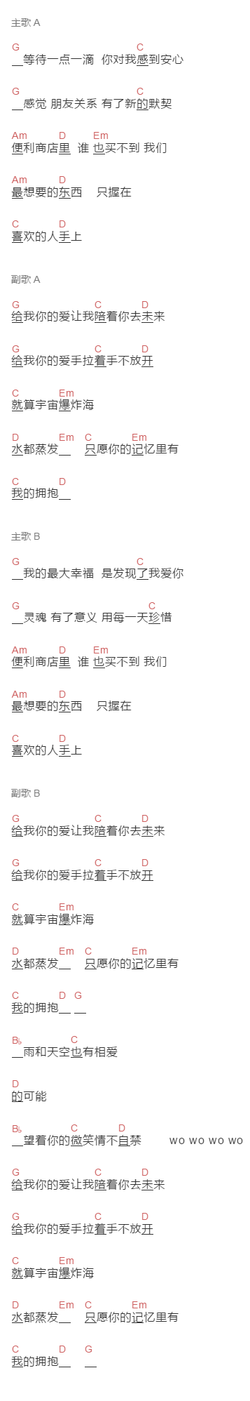 《给我你的爱》吉他谱C调和弦谱(txt)1