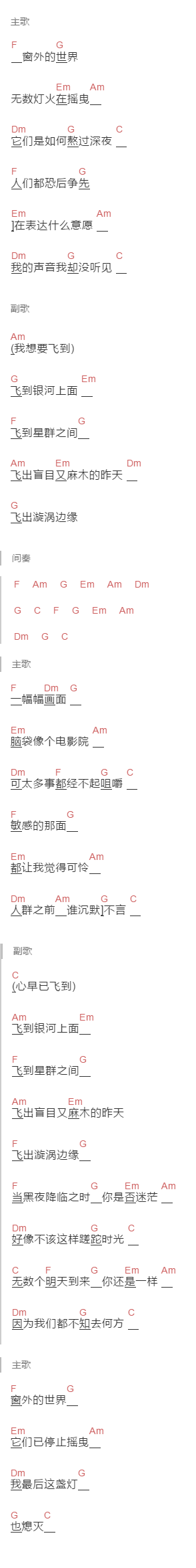 Sterry《细腻》吉他谱C调和弦谱(txt)1
