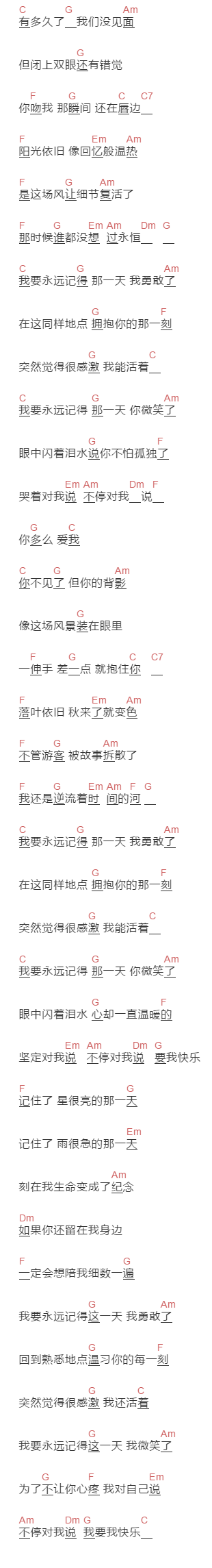 炎亚纶《纪念日》吉他谱C调和弦谱(txt)1