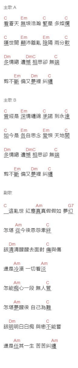 賈慶國,顧盼盼《纠缠》吉他谱C调和弦谱(txt)1