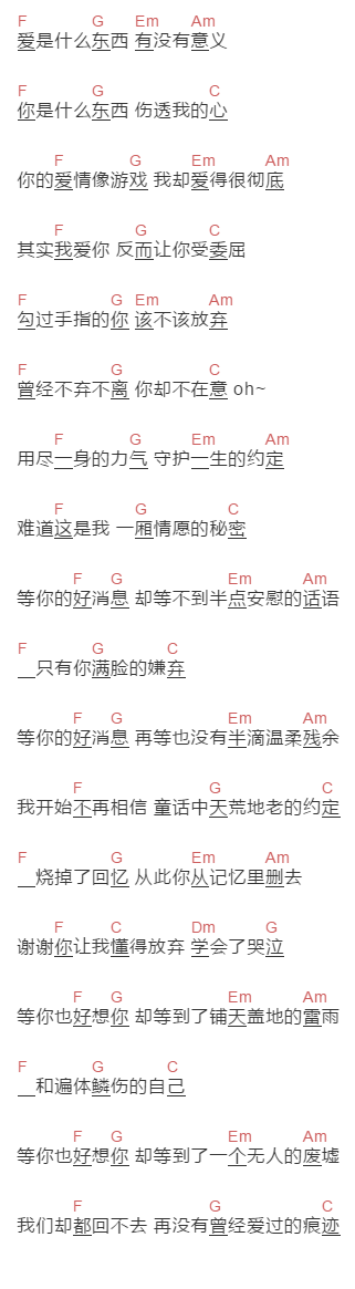 A-lin《等你》吉他谱C调和弦谱(txt)1