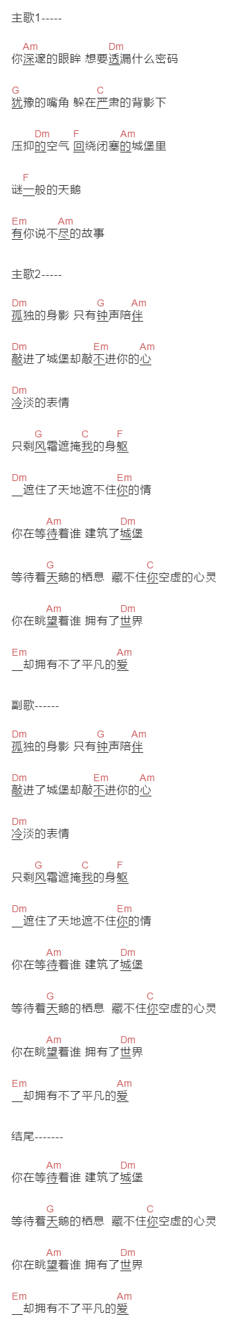 文章《等不到的爱》吉他谱C调和弦谱(txt)1