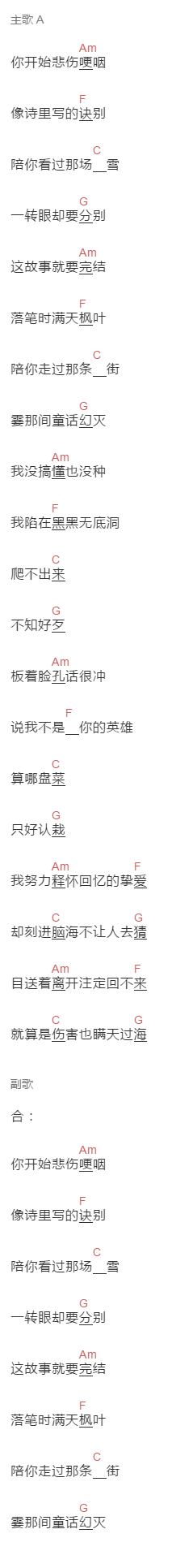 蒋蒋,王乐乐《童话幻灭》吉他谱C调和弦谱(txt)1