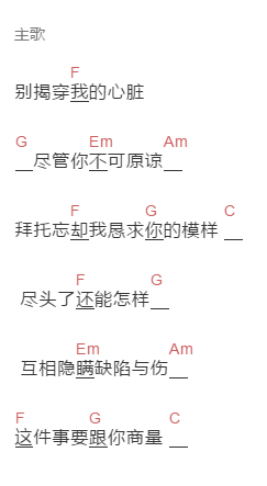 添儿呗《相互隐瞒》吉他谱C调和弦谱(txt)1