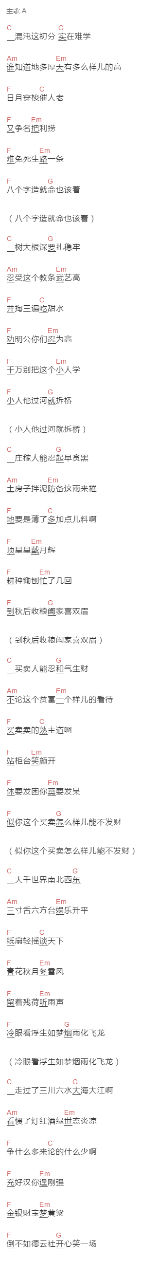 德云社—郭德纲《百忍图》吉他谱C调和弦谱(txt)1