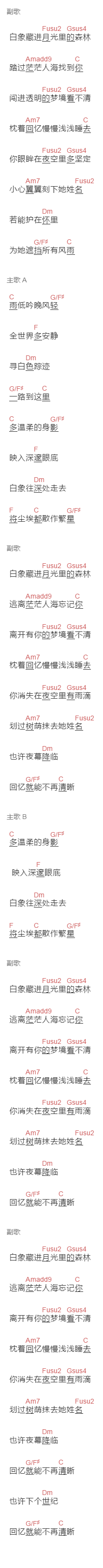 toddli《白象》吉他谱C调和弦谱(txt)1