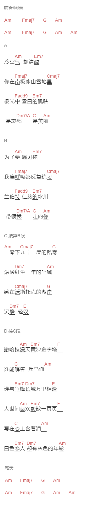 游鸿明《白色恋人》吉他谱C调和弦谱(txt)1