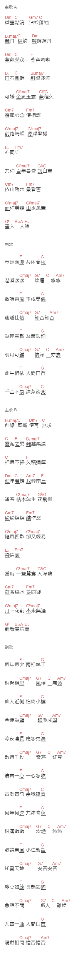 排骨教主《白石溪》吉他谱C调和弦谱(txt)1