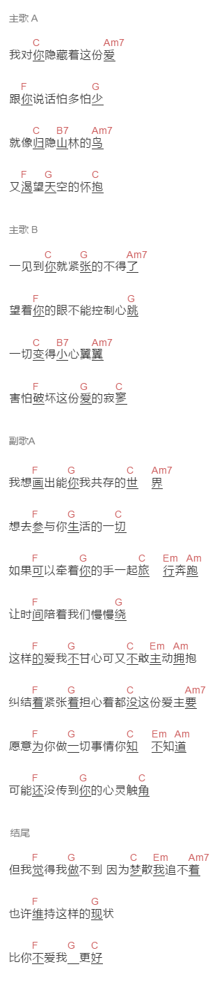 赵嘉航《瘾》吉他谱C调和弦谱(txt)1
