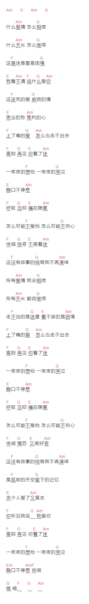 Lunhui《痛》吉他谱C调和弦谱(txt)1