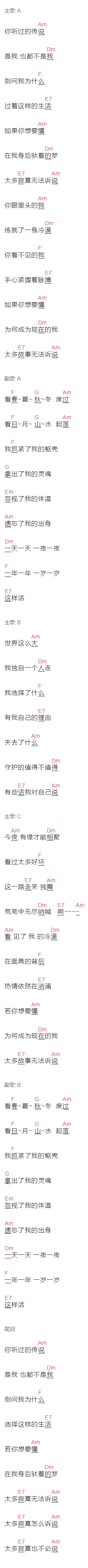 林俊杰《独舞》吉他谱C调和弦谱(txt)1
