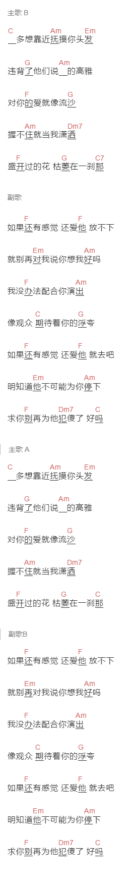 胜屿《犯傻》吉他谱C调和弦谱(txt)1