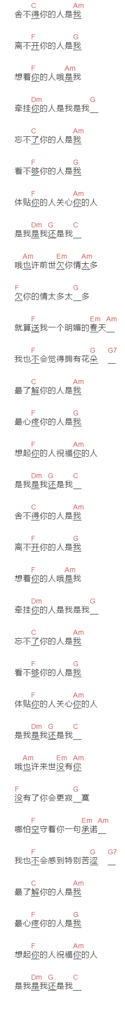 高林生《牵挂你的人是我》吉他谱C调和弦谱(txt)1