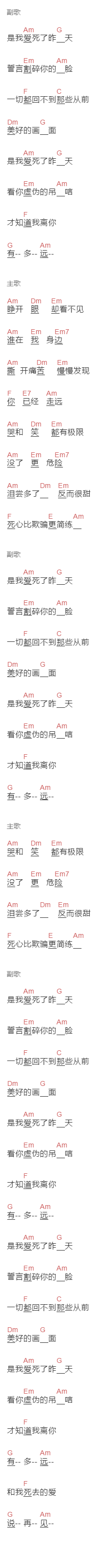 李慧珍《爱死了昨天》吉他谱C调和弦谱(txt)1