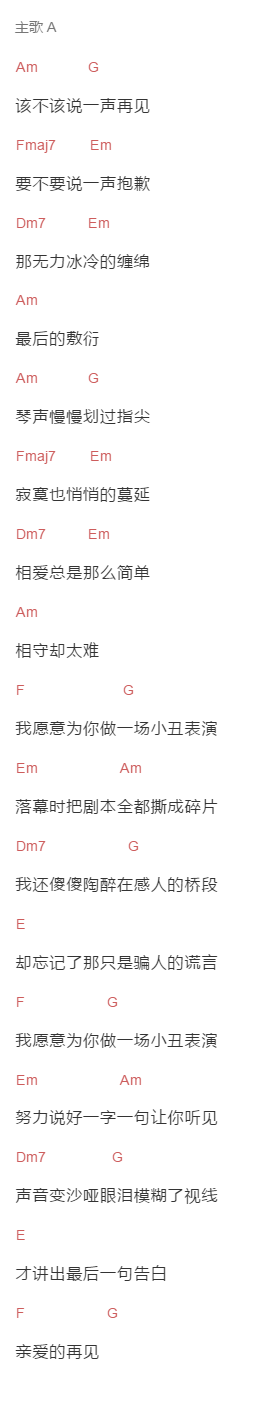 高进《爱情小丑》吉他谱C调和弦谱(txt)1
