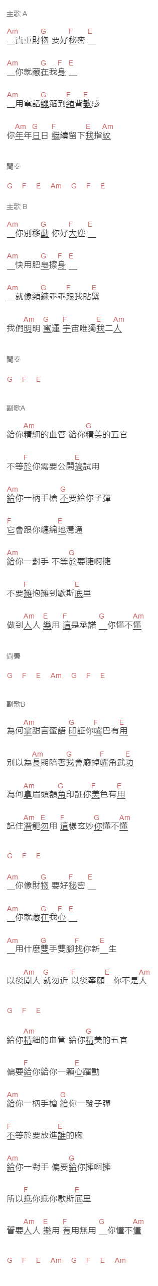 謝霆鋒《潜龙勿用》吉他谱C调和弦谱(txt)1