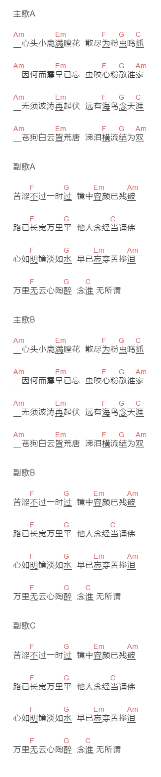 隔壁老樊《淡.隔壁老樊》吉他谱C调和弦谱(txt)1