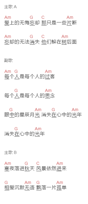大乔小乔《消失的光年》吉他谱C调和弦谱(txt)1