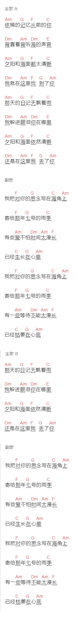  东来东往《海角七号》吉他谱C调和弦谱(txt)1