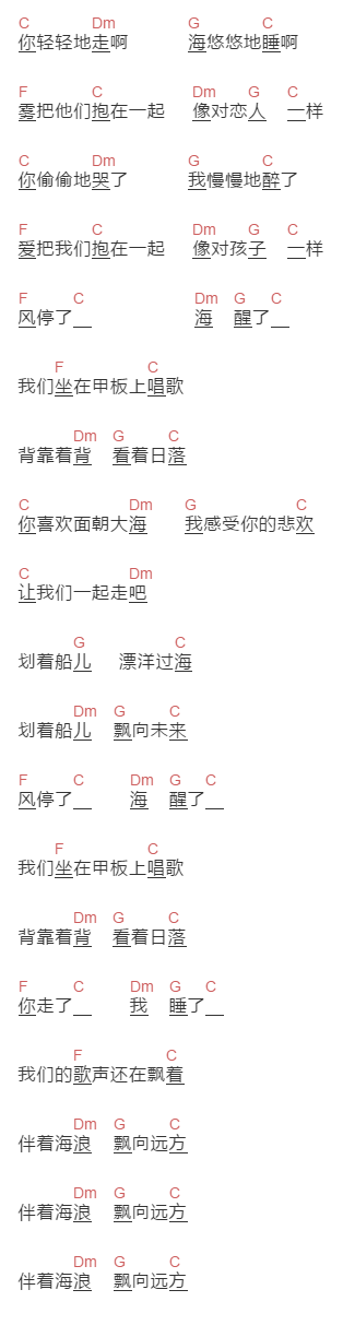 任东《海》吉他谱C调和弦谱(txt)1