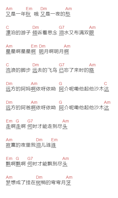 海来阿木《浪子心》吉他谱C调和弦谱(txt)1