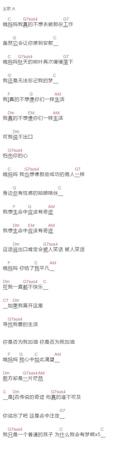 铁风筝《普通孩子》吉他谱C调和弦谱(txt)1