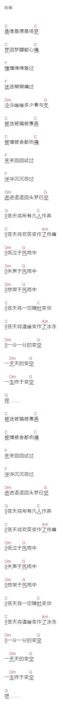 刘锡明《是缘是债是场梦》吉他谱C调和弦谱(txt)1