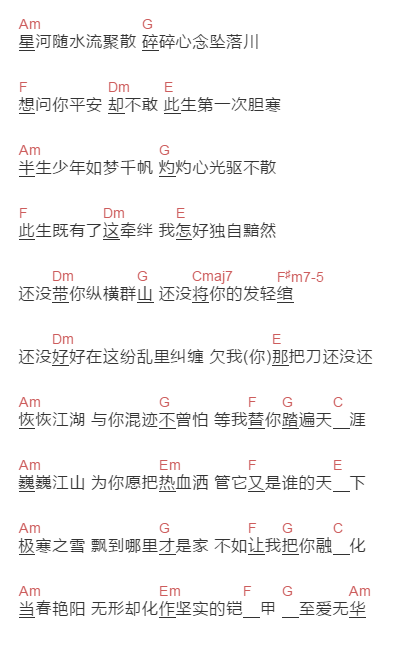 张靓颖,刘宇宁《无华》吉他谱C调和弦谱(txt)1