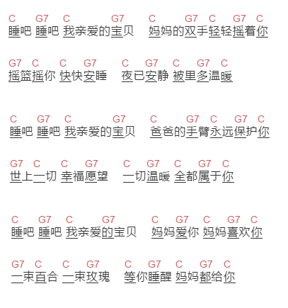 儿歌《摇篮歌》吉他谱C调和弦谱(txt)1