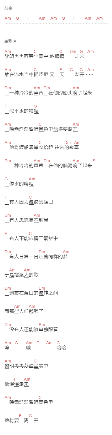 周华健《摆渡人》吉他谱C调和弦谱(txt)1
