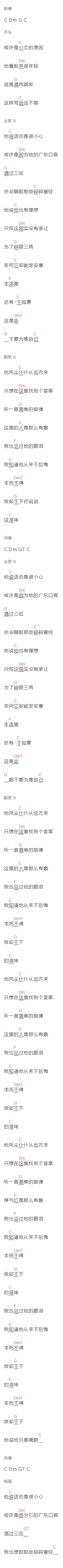 小海《我的一个广东朋友》吉他谱C调和弦谱(txt)1