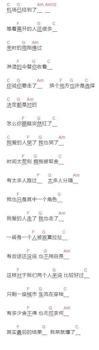 宋宇航《我爱的人走了》吉他谱C调和弦谱(txt)1