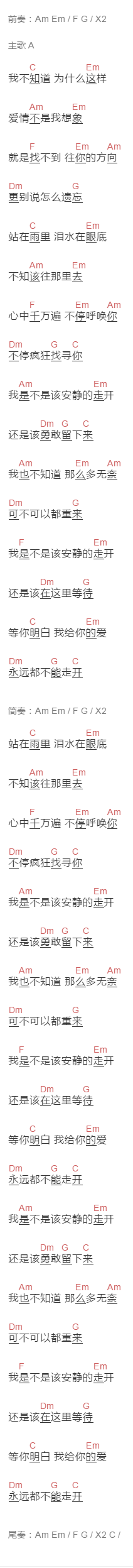 郭富城《我是不该安静的走开》吉他谱C调和弦谱(txt)1